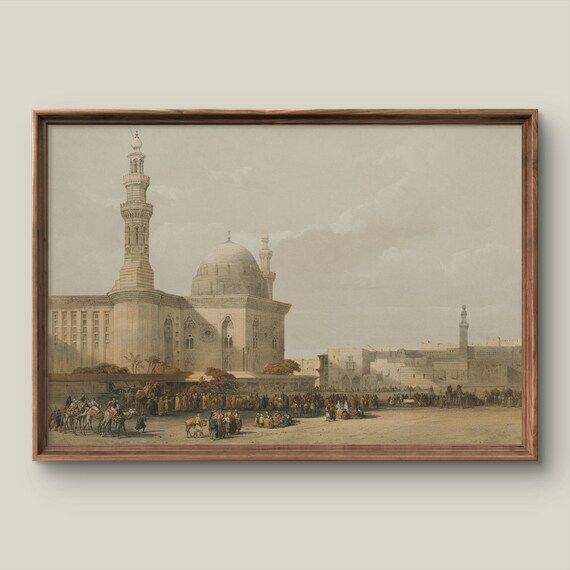 Vintage Middle Eastern Mosque Lithograph With Minaret And Dome Poster