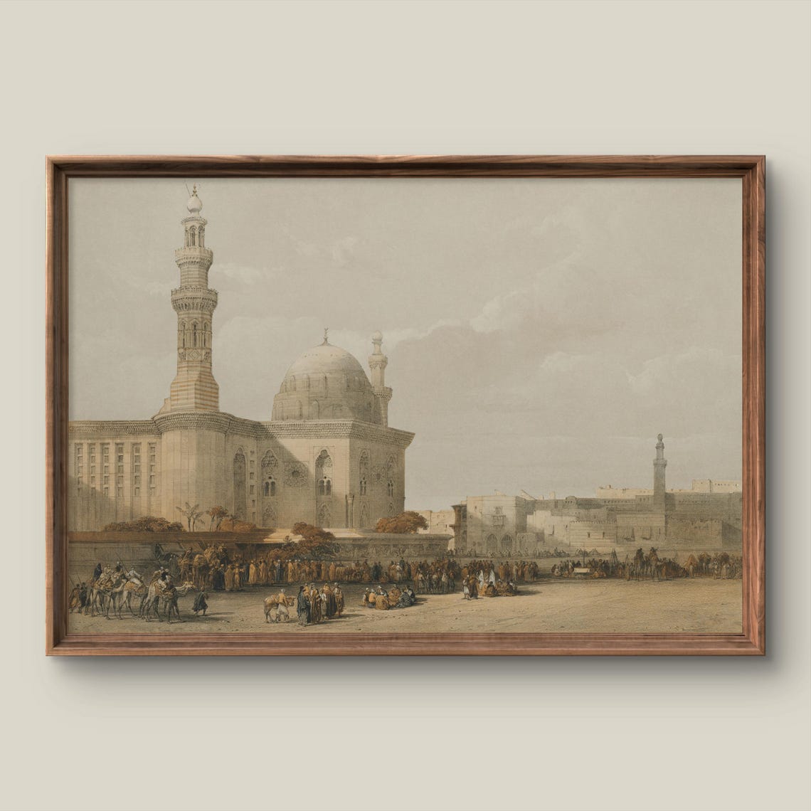 Vintage Middle Eastern Mosque Lithograph With Minaret And Dome Poster