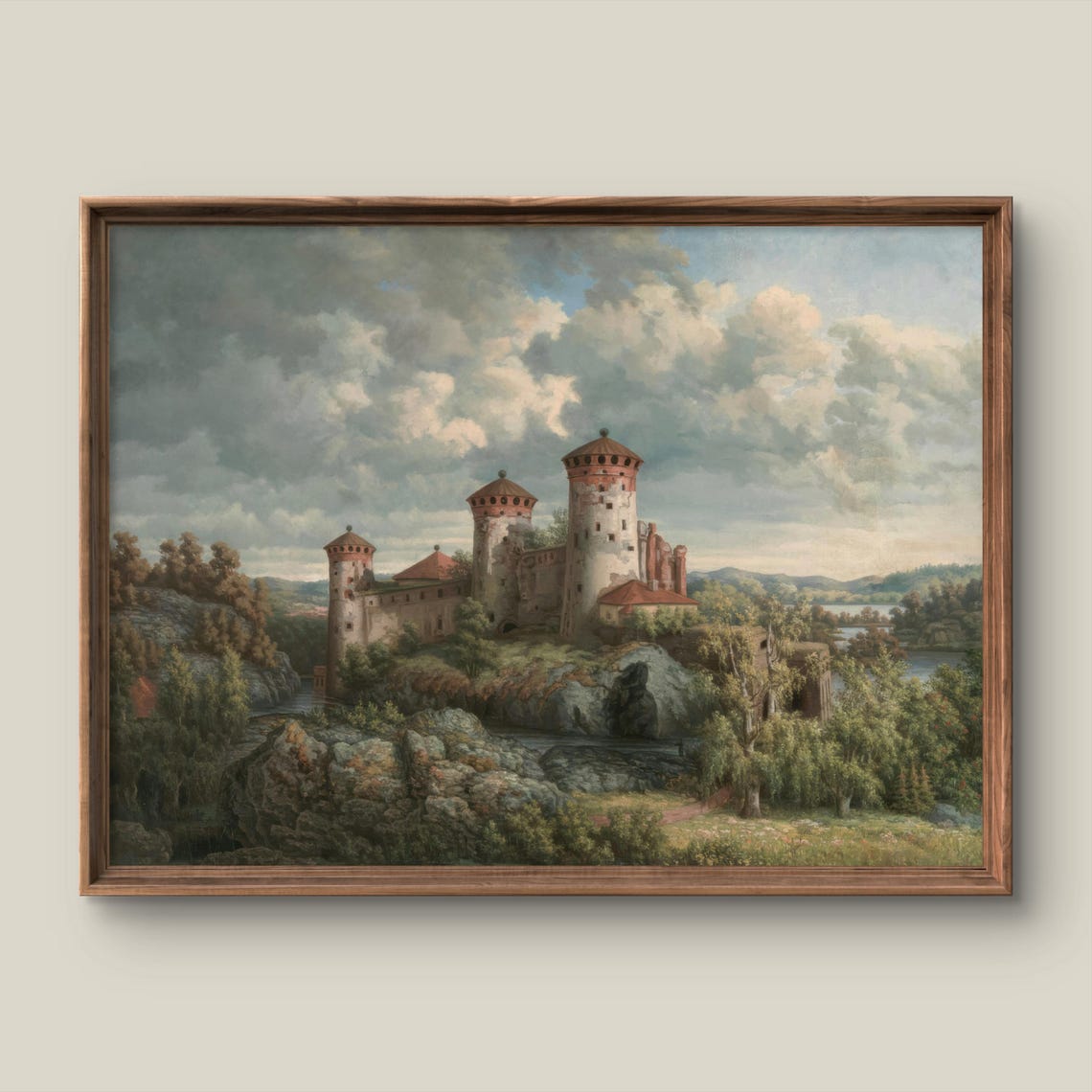 Medieval Hilltop Castle with Red Tower Roofs Painting Poster