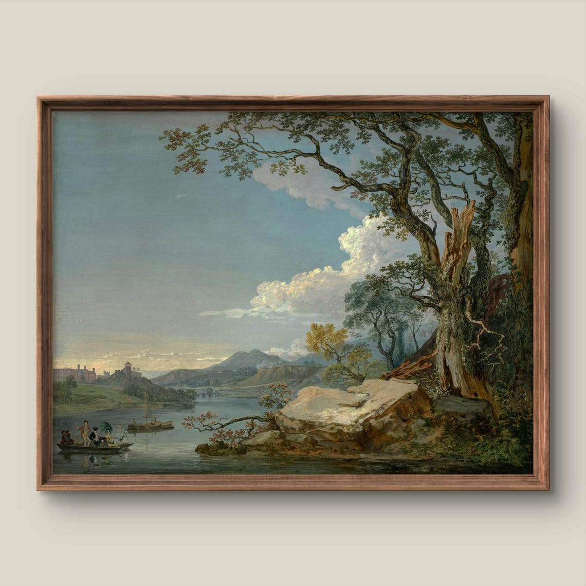 Classic Riverside Landscape Painting with Boats Old Master Poster