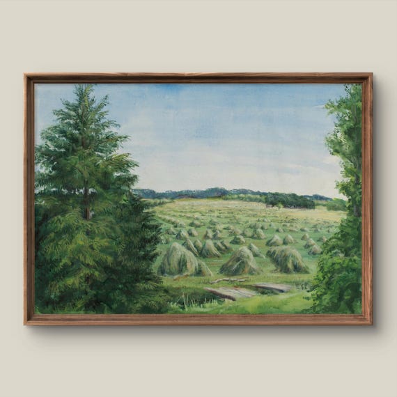 Vintage Watercolor Landscape Art Print Rustic Wall Decor Antique Painting Forest Instant