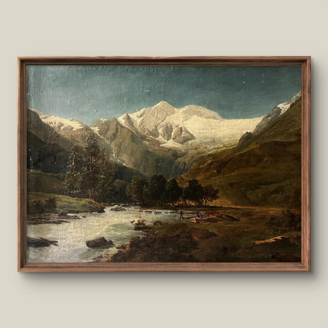 Snowy Mountain River Valley Antique Landscape Painting Poster