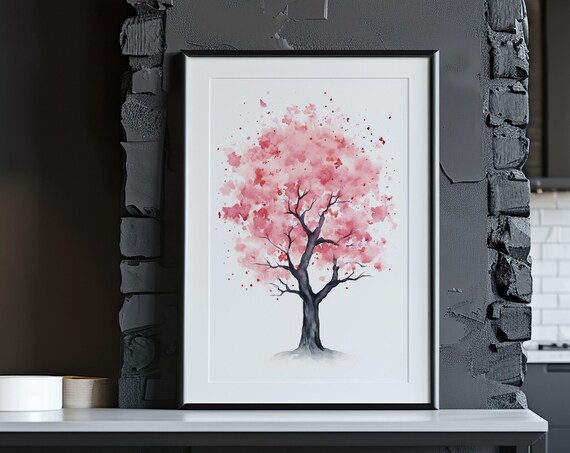Pink Blossom Tree Full Bloom Watercolor Spring Garden Poster