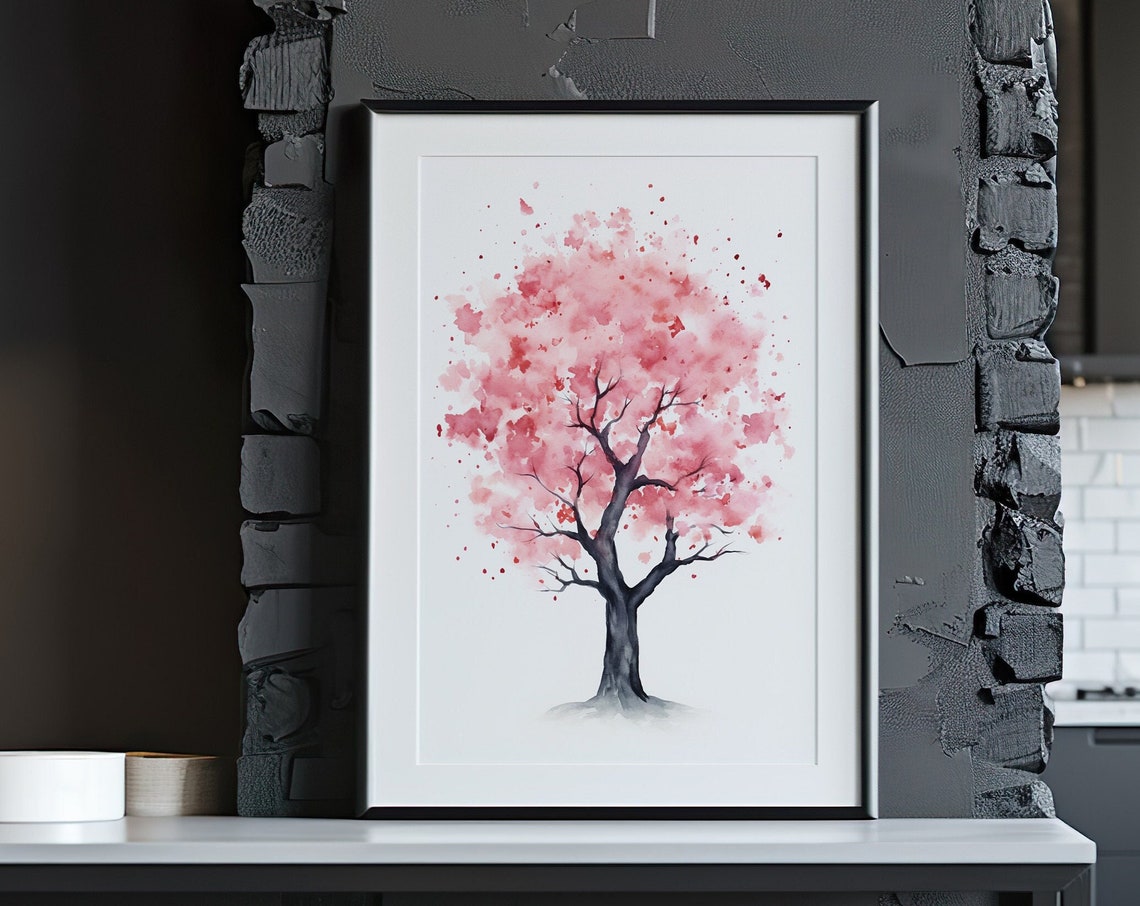 Pink Blossom Tree Full Bloom Watercolor Spring Garden Poster