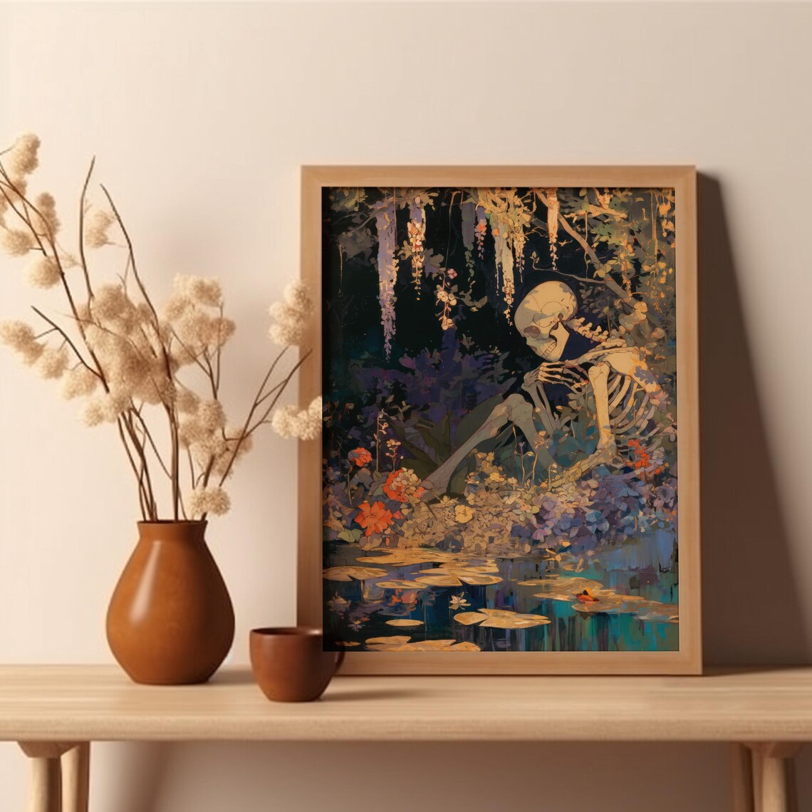 Floral Skeleton Halloween Japanese Art Print