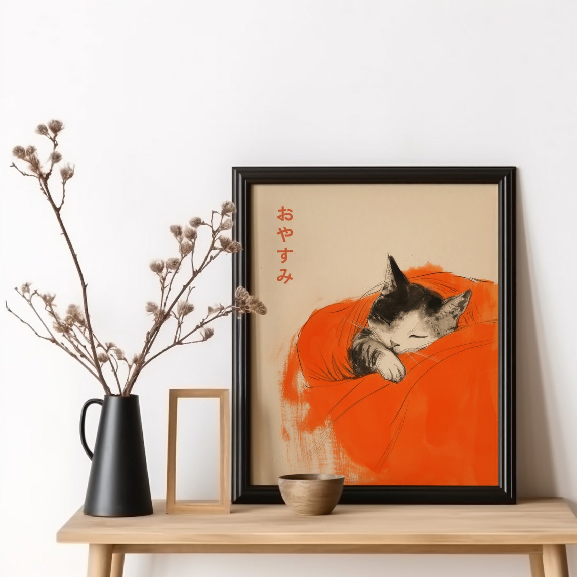 Oyasumi Cat Vintage Goodnight Art Print