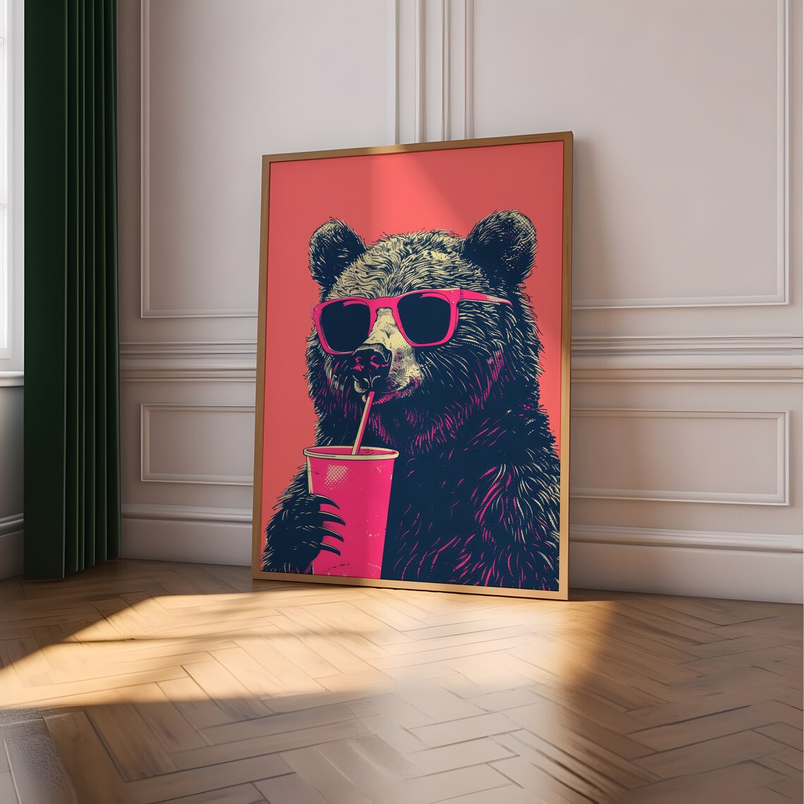 Funny Bear Drinking Coffee Sunglasses Art Print