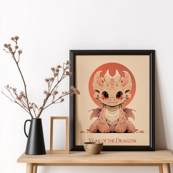 Year Of The Dragon Poster Chinese Zodiac Lunar Artwork Print New Horoscope Minimalist