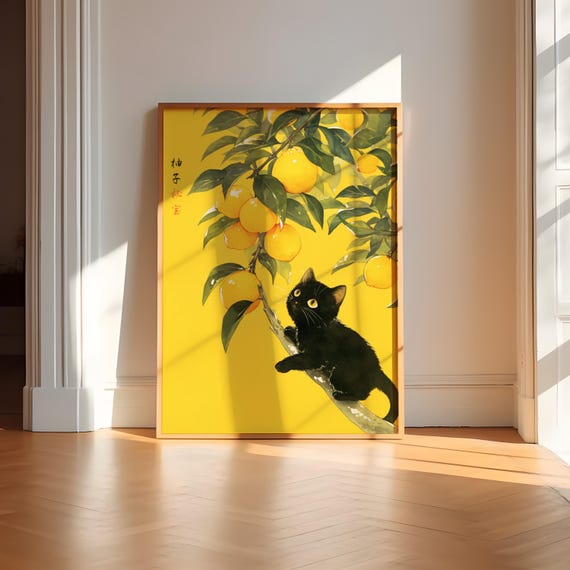 Lemon Black Cat Tokyo Yuzu Art Print