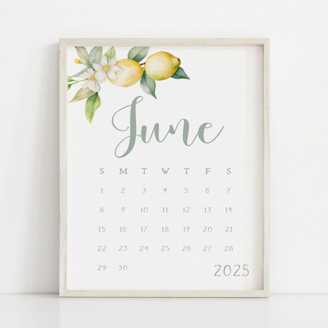 June 2025 Calendar Lemon Watercolor Summer Monthly Planner Wall Art - Image 3