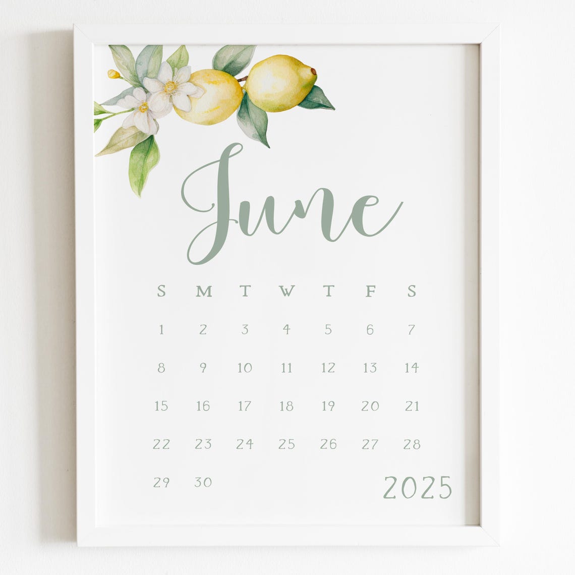 June 2025 Calendar Lemon Watercolor Summer Monthly Planner Wall Art - Image 5