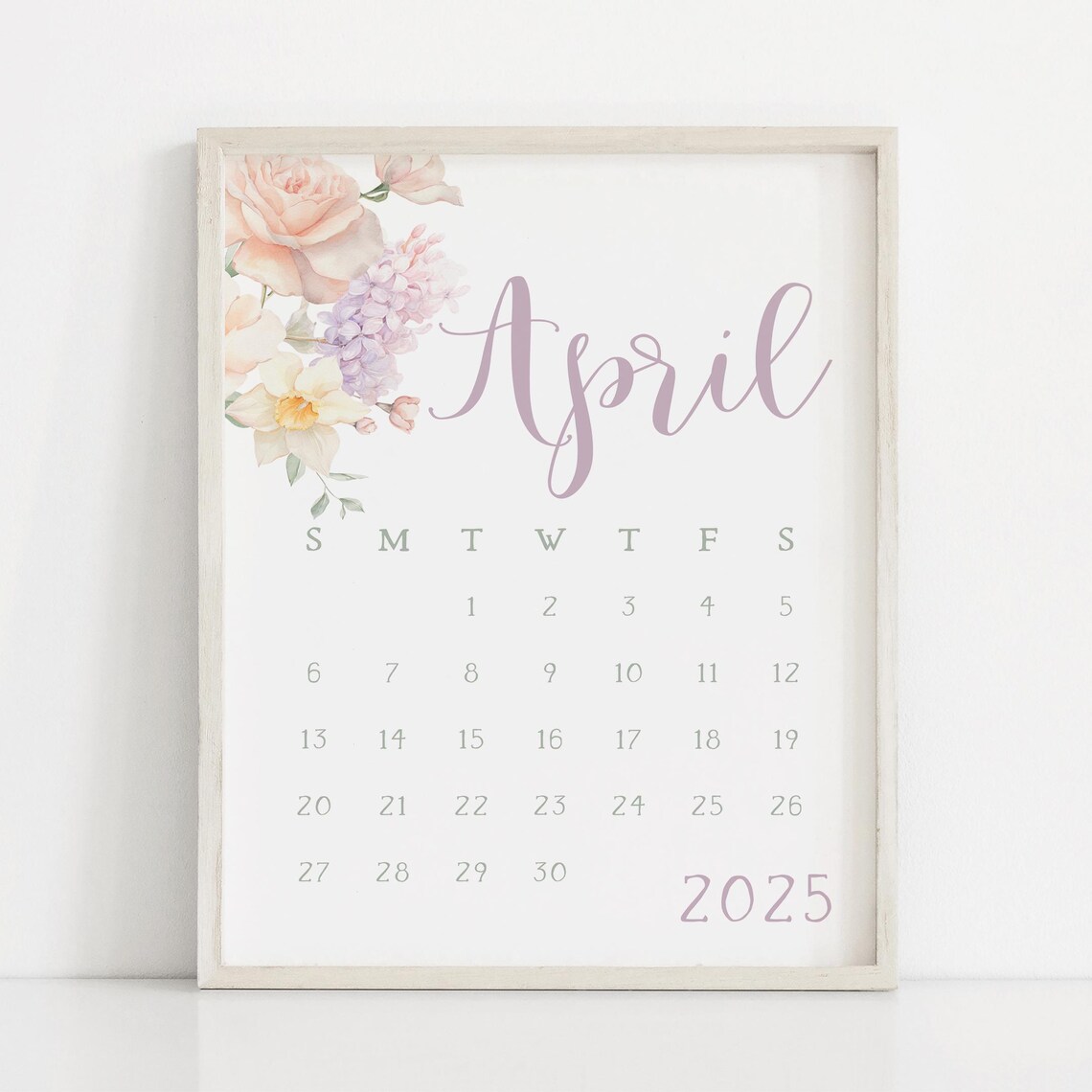 April 2025 Calendar Floral Watercolor Spring Monthly Planner Wall Print - Image 3
