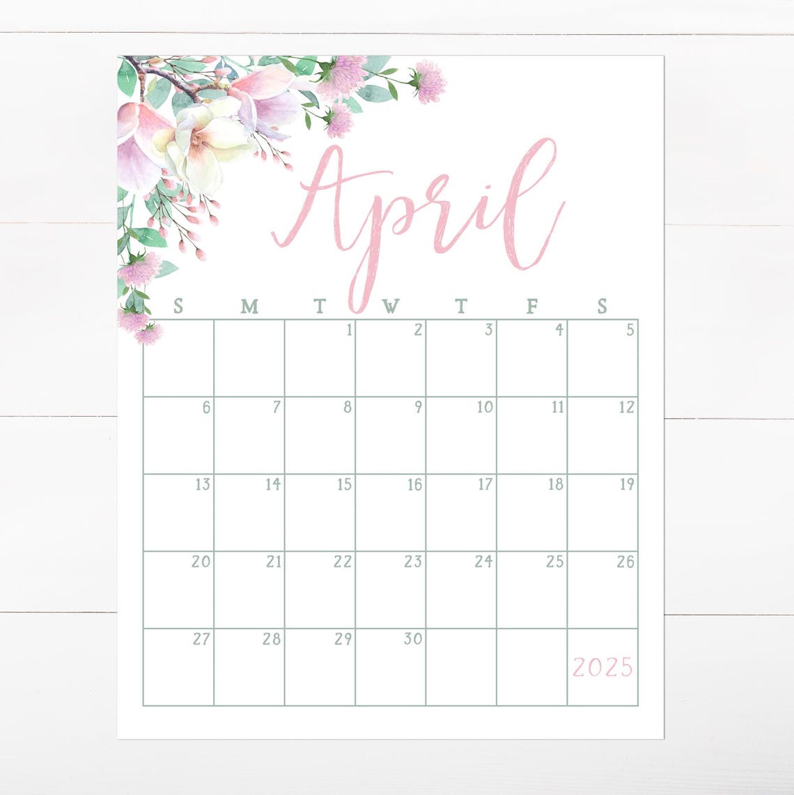 April 2025 Calendar Pink Floral Corner Spring Monthly Planner Wall Art - Image 4