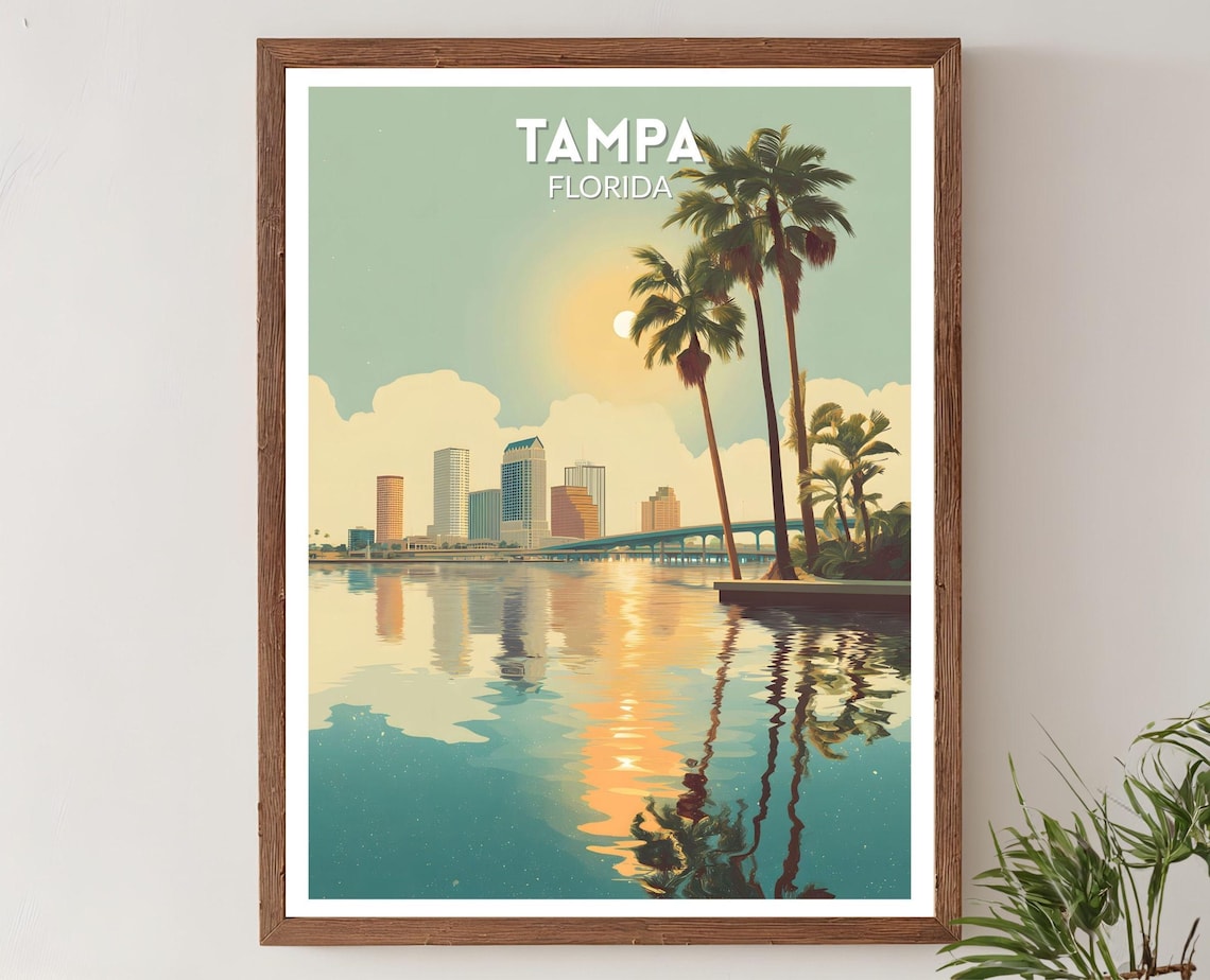 Tampa Florida Retro Travel Poster, Mid-Century Modern