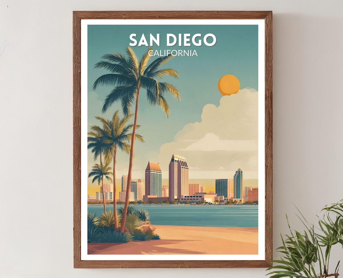 San Diego Retro Travel Poster, Mid Century Modern