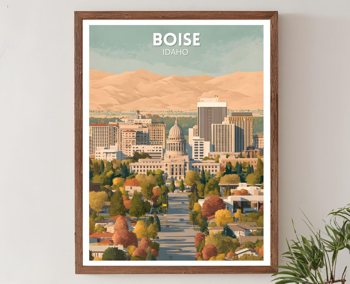 Boise Idaho Vintage Travel Poster, City Decor Gift