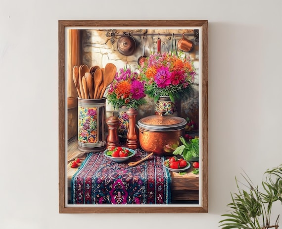 Rustic Copper Kitchen Still Life Painted Metal Pots Art Poster
