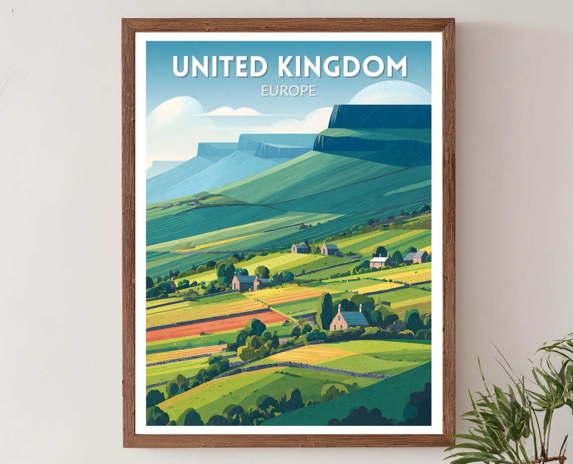 United Kingdom Retro Travel Poster, Mid-Century Travel Poster