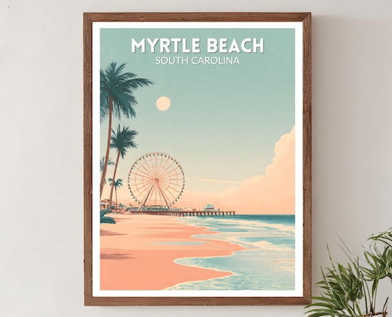 Myrtle Beach South Carolina Retro Ferris Wheel Pier Mid Century Print
