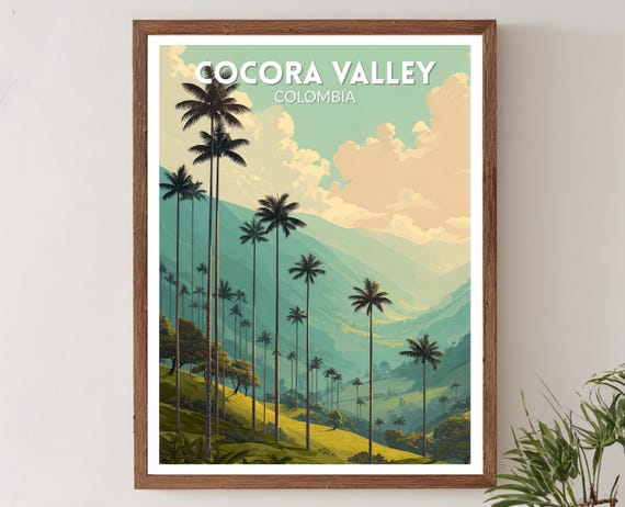 Cocora Valley Colombia Retro Travel Poster Mid Century Modern Wall Art Print Vintage Mountain Landscape Decor Latin Home