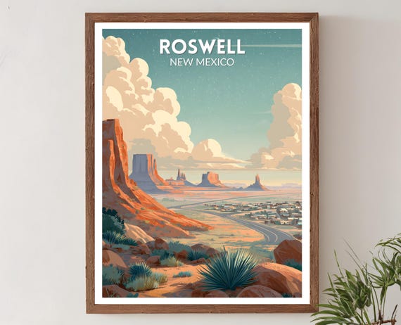 Roswell New Mexico Retro Travel Poster Mid Century Modern Wall Art Print Vintage Desert Landscape Decor Home