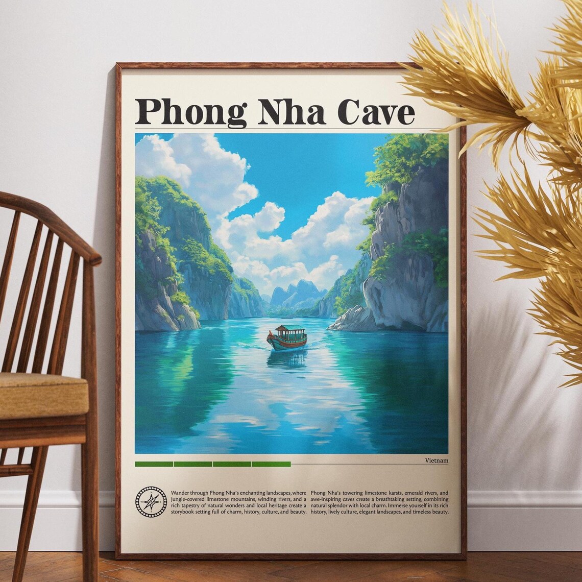 Phong Nha Cave Vietnam Emerald River Vintage Travel Art Poster