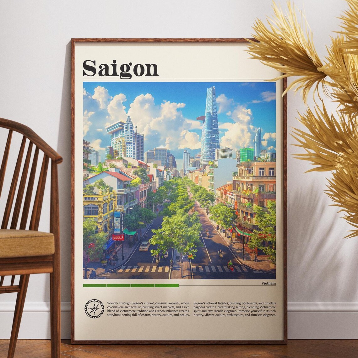 Saigon Vietnam City Skyline Vintage Travel Poster Retro Wall Decor