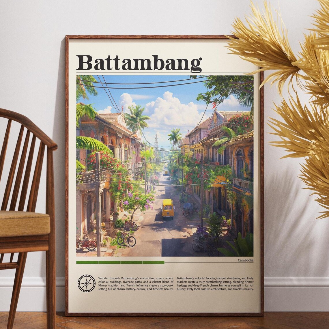 Battambang Cambodia Colonial Street Scene Vintage Travel Poster