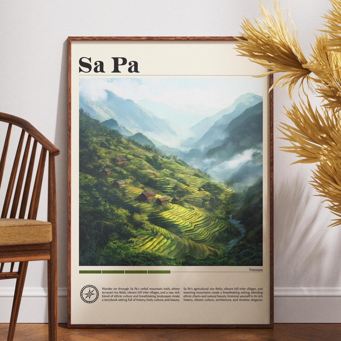 Sa Pa Vietnam Terraced Rice Fields Mountain Vintage Travel Poster