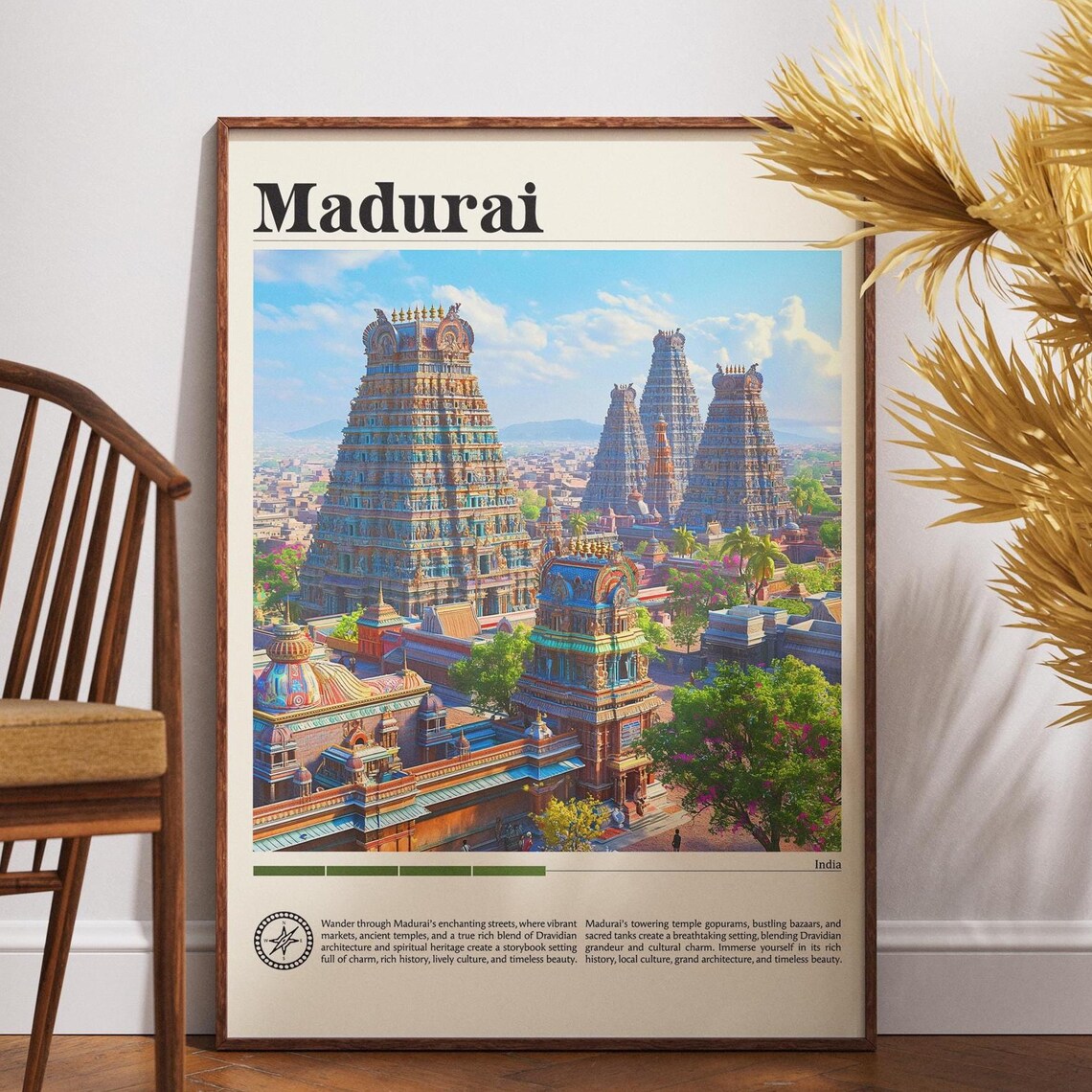 Madurai India Travel Poster Temple Gopurams Colorful City Skyline Art