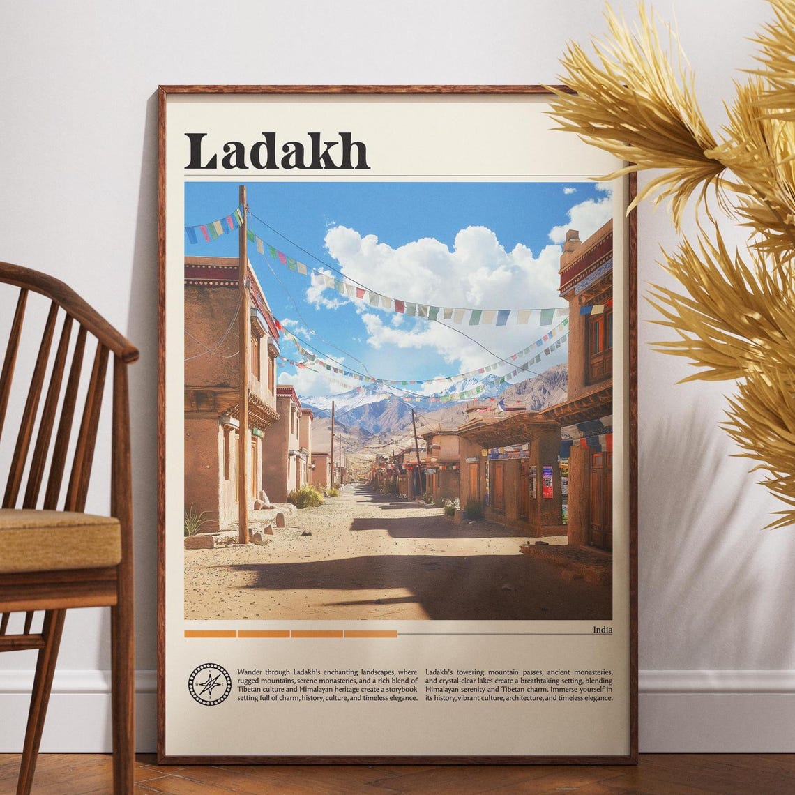 Ladakh India Travel Poster Himalayan Street with Prayer Flags