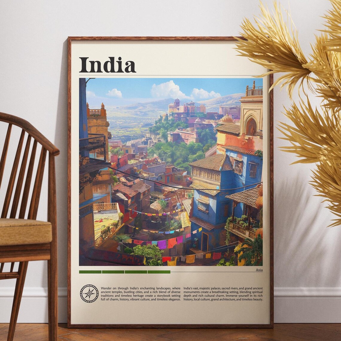 India Blue City Rooftops Old Town Vintage Travel Poster Wall Decor