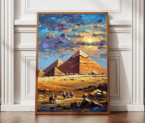 Pyramids Of Giza Oil Painting Textured Print Art Egypt Cairo Travel Poster Home Office
