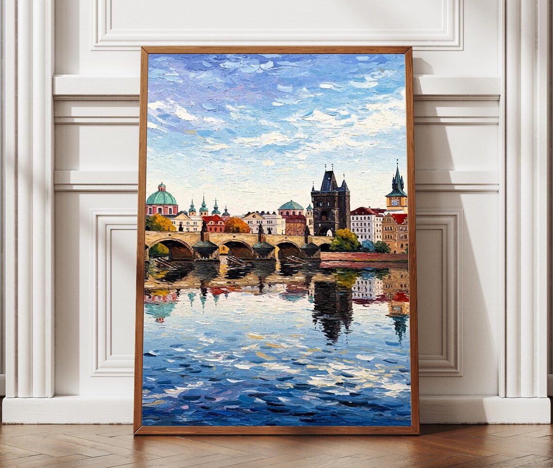 Charles Bridge Prague Historic Old Town Vltava Oil Painting Poster