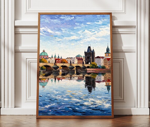 Charles Bridge Prague Historic Old Town Vltava Oil Painting Poster