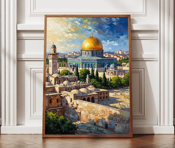Jerusalem Dome Of The Rock Islam Golden Mosque Al Aqsa Style Print Art Palestine Travel Poster