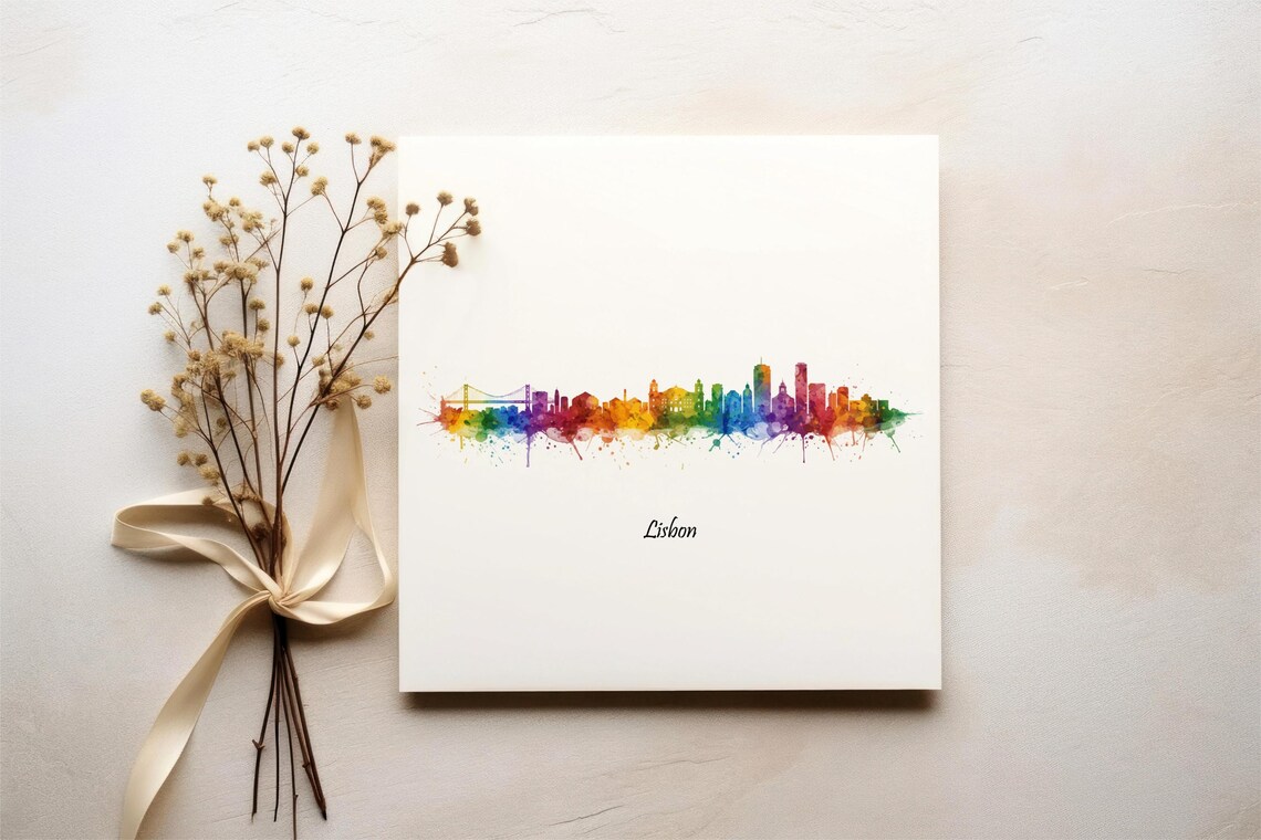 Lisbon Watercolor Skyline Art Print Portugal Souvenir