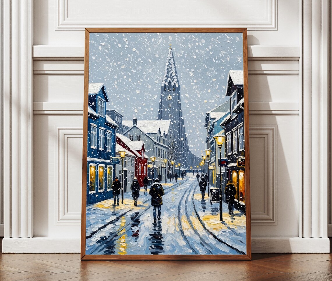 Reykjavik Winter Travel Poster, Textured Scandinavian