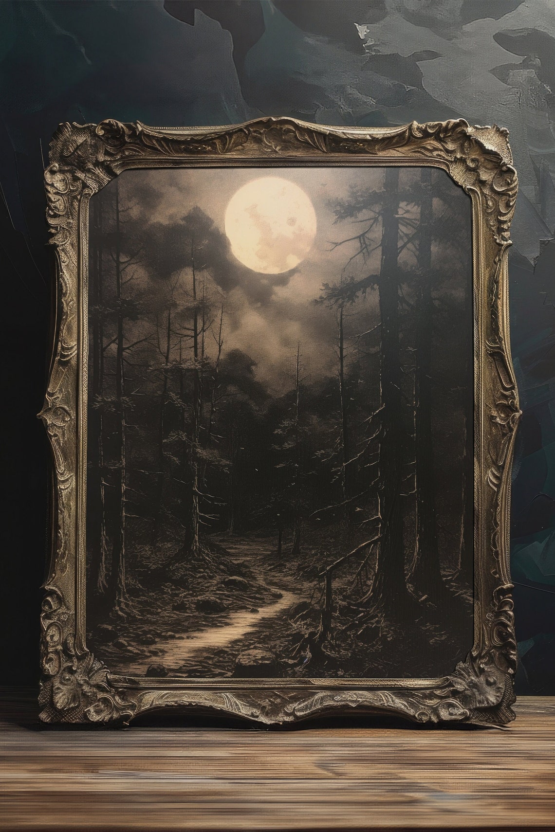 Full Moon Over Moonlit Pine Forest Path Night Landscape Wall Art - Image 3