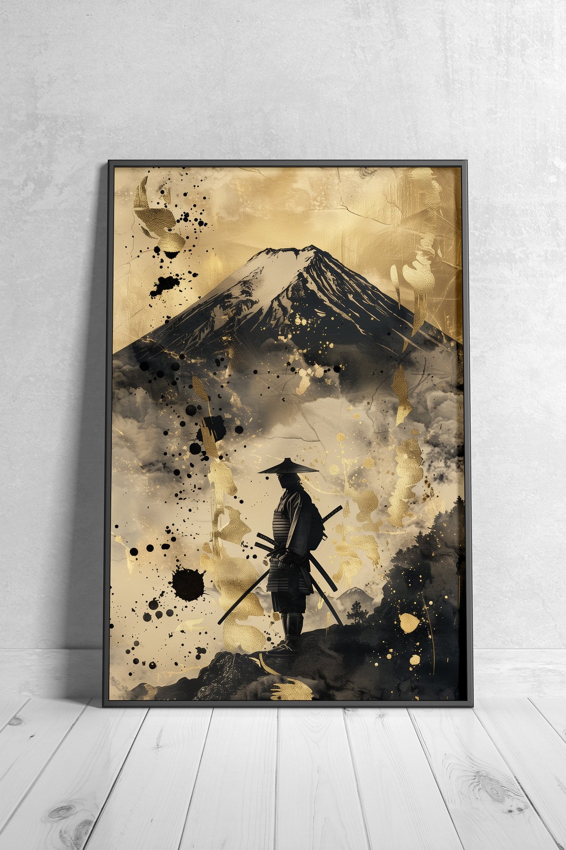 Samurai Warrior Beneath Mount Fuji Japanese Ink Sumi E Art Poster - Image 4