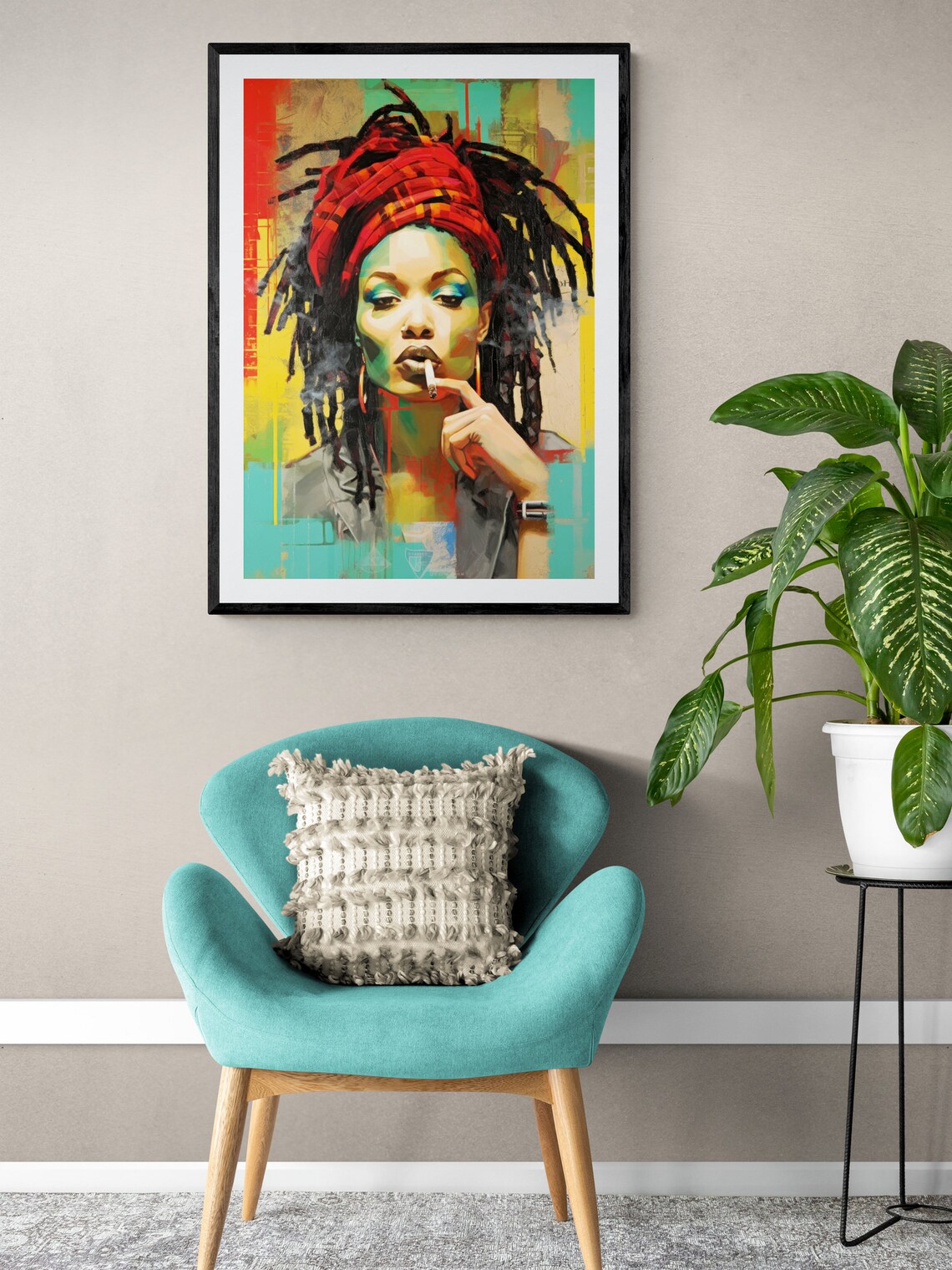 Rasta Woman Smoking Portrait Caribbean Jamaica Pop Art Poster - Image 3
