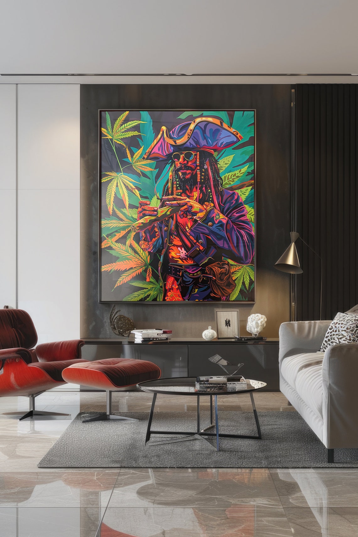 Cannabis Pirate Rolling Blunt Tropical Leaves Colorful Pop Art Poster - Image 2