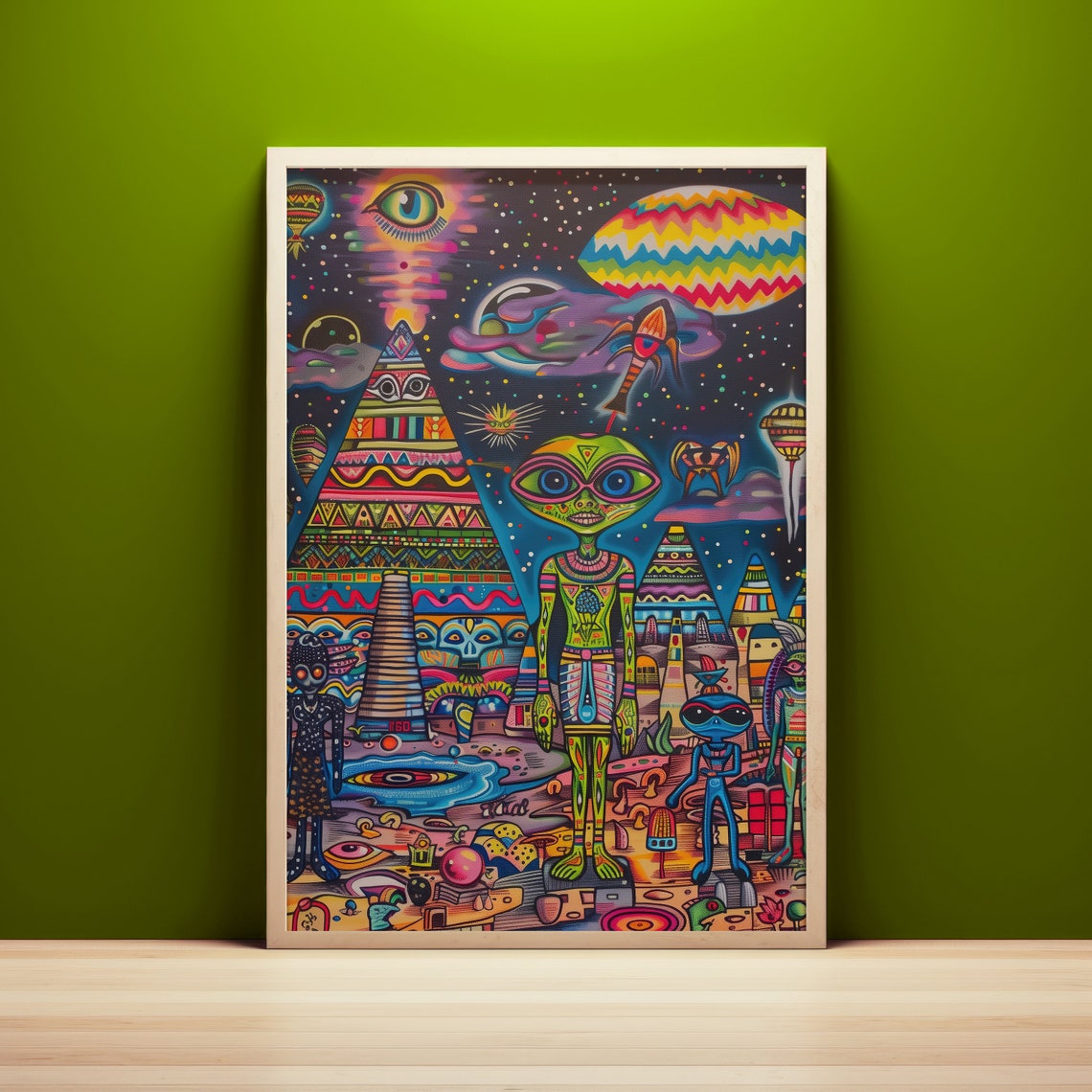 Alien Pyramid Cosmic Night Psychedelic Surreal Pop Art Poster - Image 3