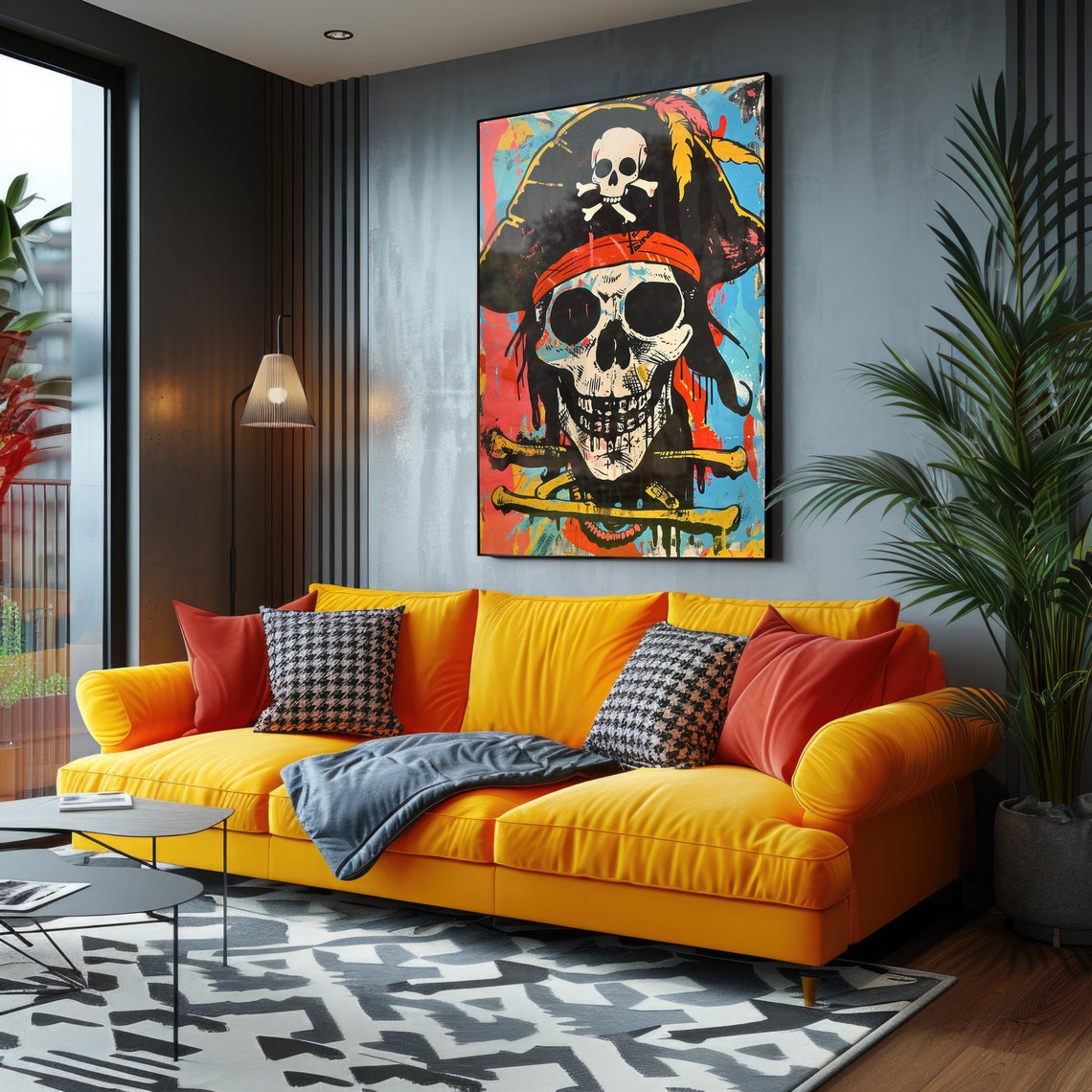 Jolly Roger Pirate Skull Pop Art Print Colorful Graffiti Wall Decor - Image 3