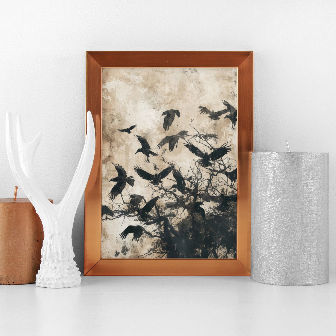 Murder Of Crows Grunge Painting Print Dark Bird Wall Decor Art - Image 2