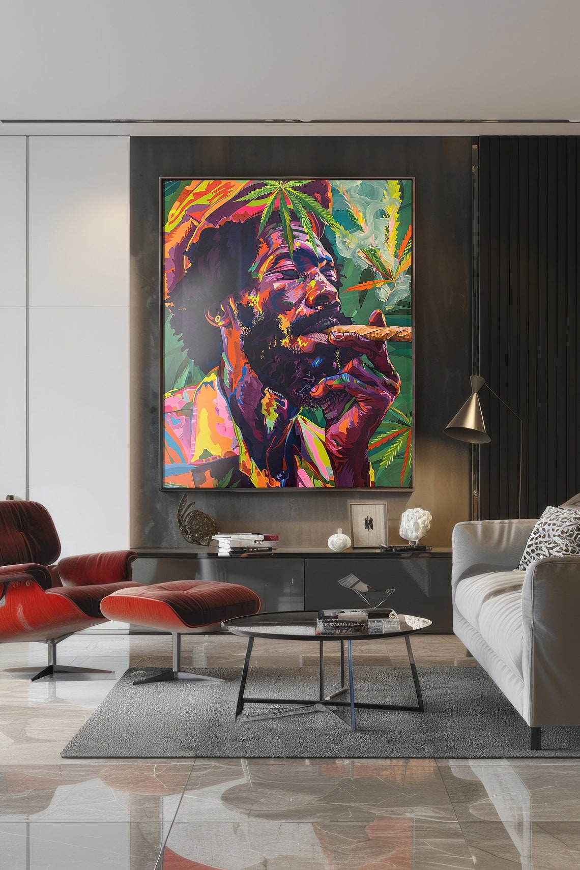 Ganja Smoking Rasta Man Vibrant Psychedelic Caribbean Pop Art Poster - Image 3