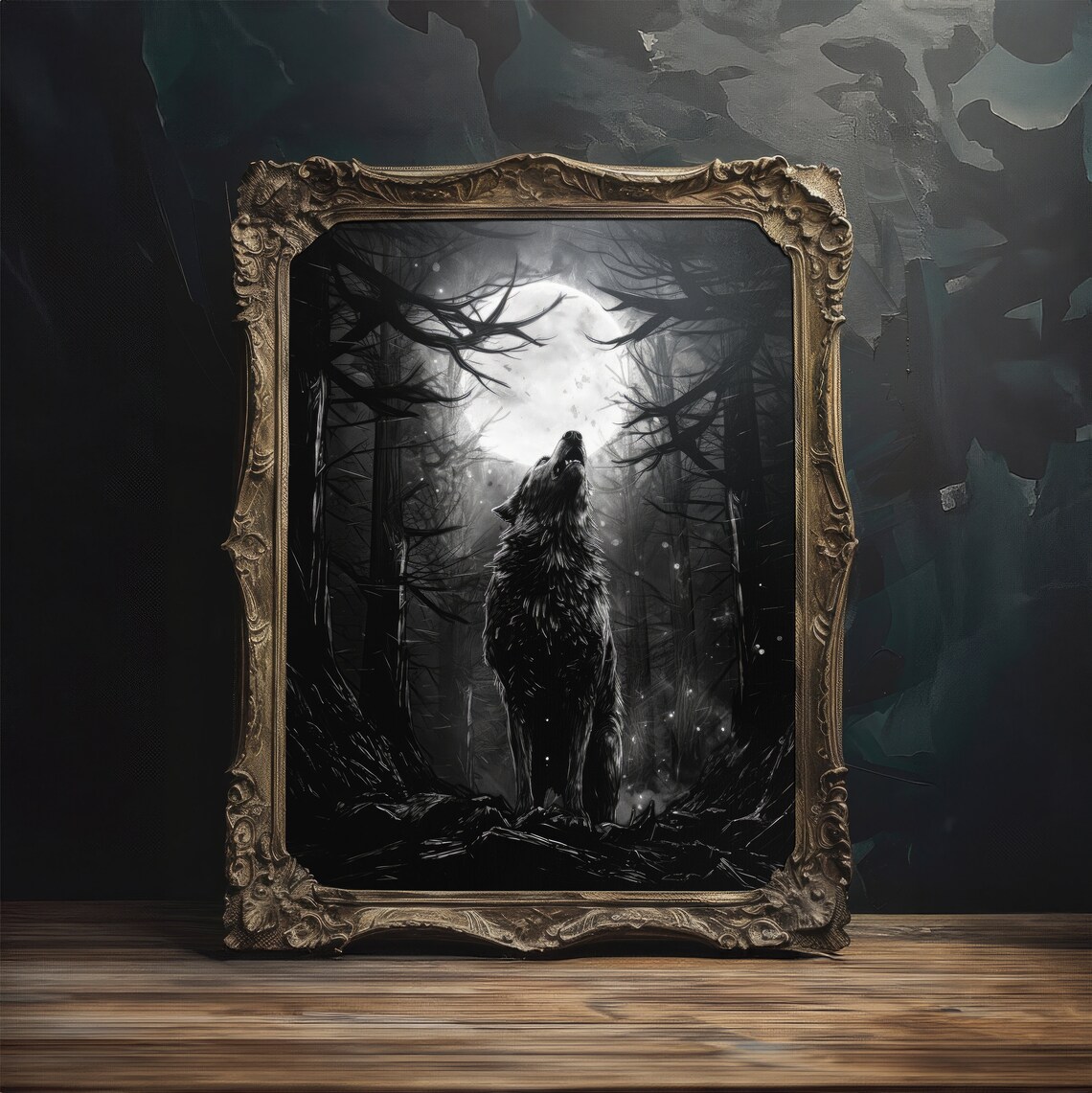 Etching Style Wolf Print, Dark Fantasy Gothic Art - Image 2