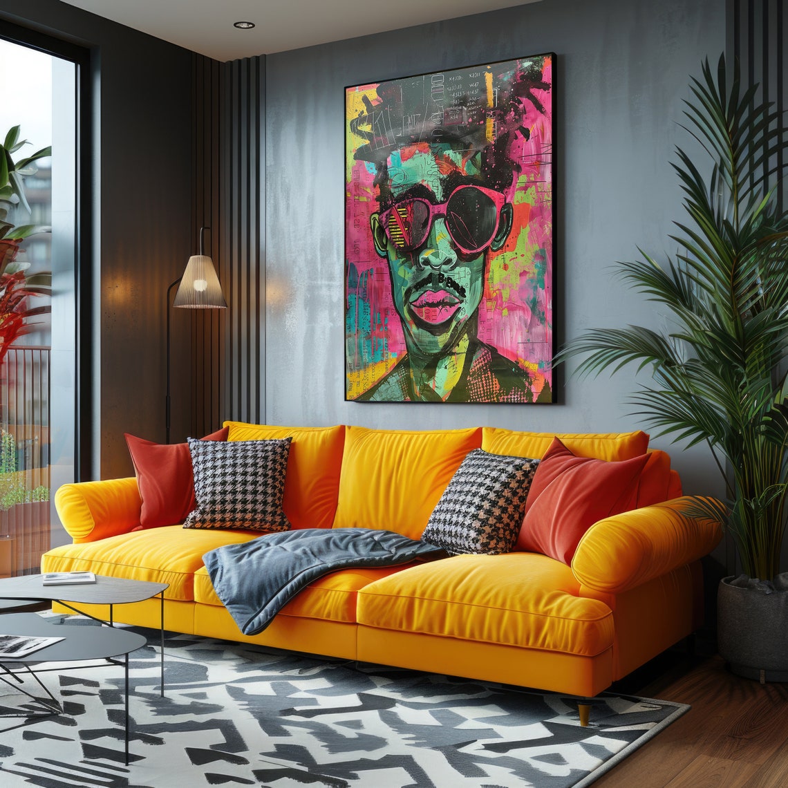 Colorful Pop Art Man Portrait Print Pink Sunglasses Graffiti Style - Image 4