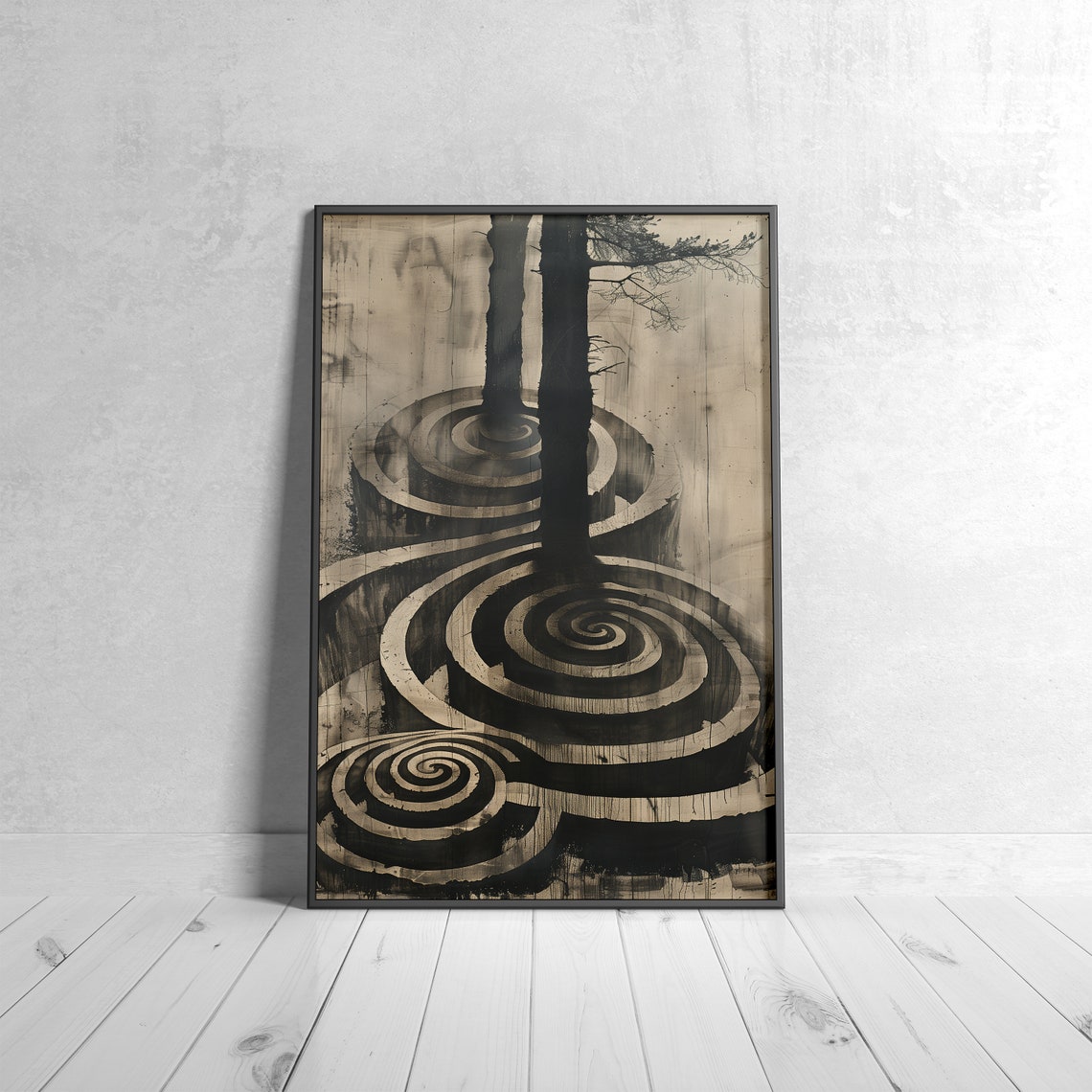 Surreal Tree Spiral Art Black White Circular Roots Wall Poster - Image 4