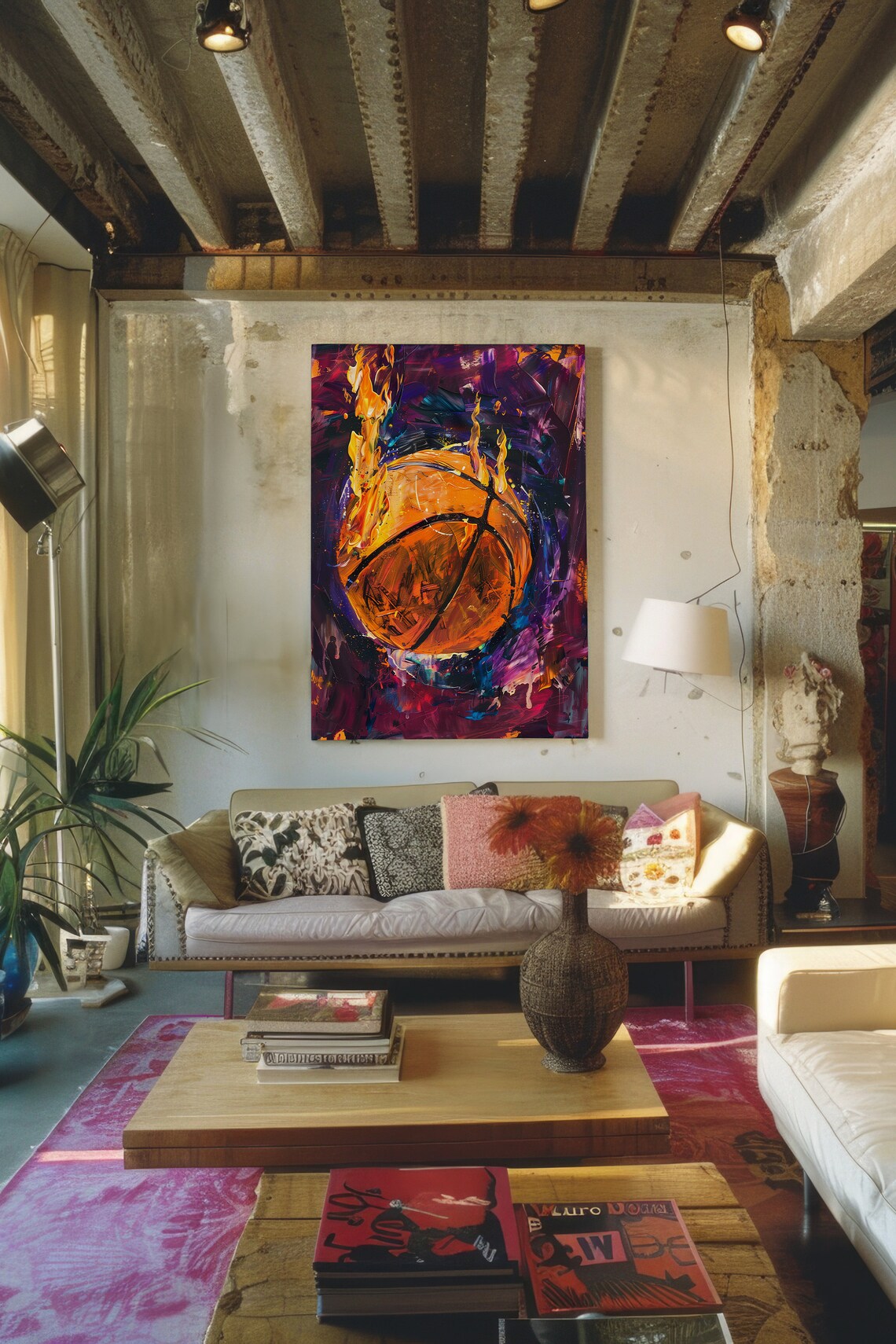 Burning Basketball Flames Abstract Painting Poster Sports Energy Decor - Image 4